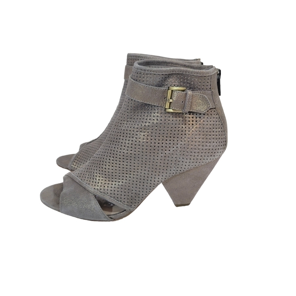 Pelle Moda Kori Metallic Grey Suede Open Toe Bootie